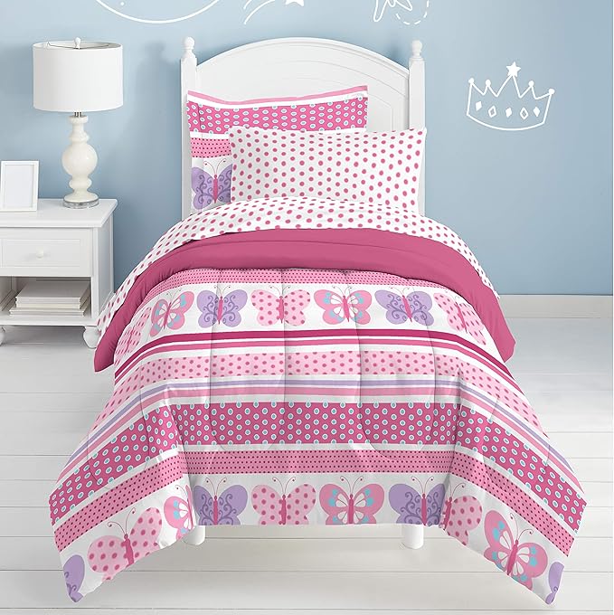 Dream Factory Butterfly Dots Ultra Soft Microfiber Girls Comforter Set, Pink, Twin - LeafyLoom