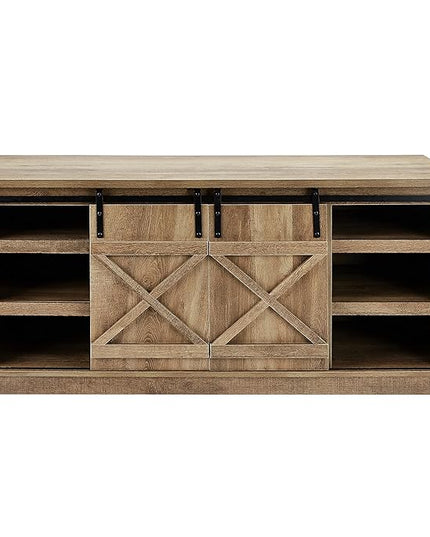 ROCKPOINT 60inch Entertainment TV Stand Media Console Industrial Cabinet, Dark Oak - LeafyLoom