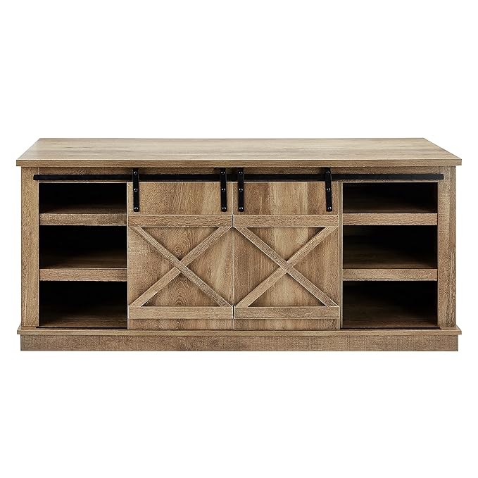 ROCKPOINT 60inch Entertainment TV Stand Media Console Industrial Cabinet, Dark Oak - LeafyLoom