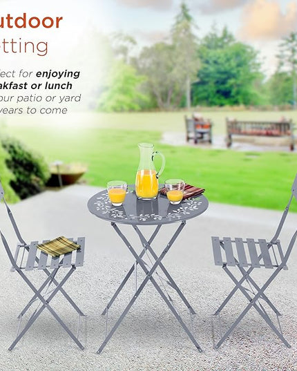 Alpine Corporation Folding Table and Chairs Patio Seating, Gray - LeafyLoom