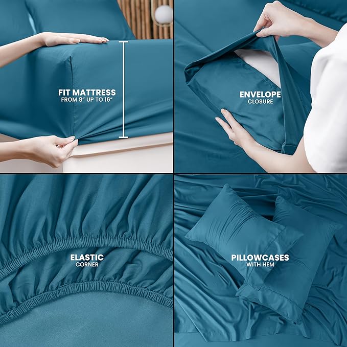 Utopia Bedding Full Bed Sheets Set - 4 Piece Bedding - Brushed Microfiber - Shrinkage and Fade Resistant - Easy Care (Full, Denim Blue) - LeafyLoom