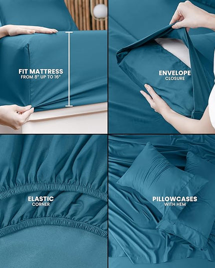 Utopia Bedding King Bed Sheets Set - 4 Piece Bedding - Brushed Microfiber - Shrinkage and Fade Resistant - Easy Care (King, Denim Blue) - LeafyLoom