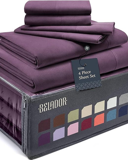 BELADOR Silky Soft Twin Sheet Set - Luxury 4 Piece Bed Sheets for Twin Size Bed, Secure-Fit Deep Pocket Sheets with Elastic, Breathable Hotel Sheets and Pillowcase Set, Wrinkle Free Oeko-Tex Sheets - LeafyLoom