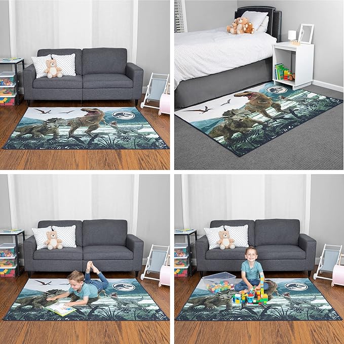 Franco Kids Room Non Slip Area Rug, 69 in x 52 in, Jurassic World - LeafyLoom