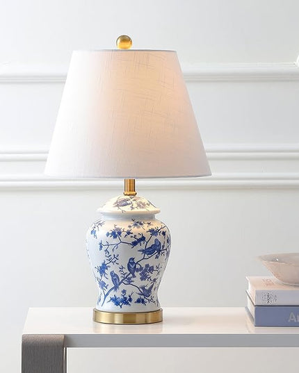 JONATHAN Y JYL3005A Penelope 22" Chinoiserie LED Table Classic Cottage Bedside Desk Nightstand Lamp for Bedroom Living Room Office College Bookcase LED Bulb Included, Blue/White - LeafyLoom