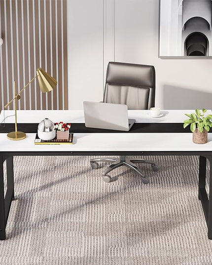 70.8 Inch X-Large Executive Computer Office Desk, White+Black - LeafyLoom
