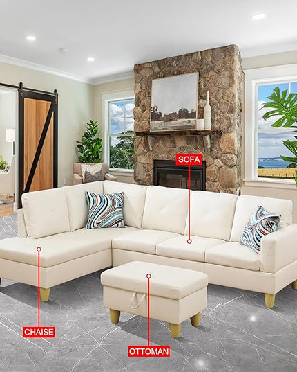 Modular Sectional Sofa Set,Extra Large L Shaped Couch for Living Room,with Chaise, Sofa&Couch,5 Seat Sofá with Storage Ottoman, White-A - LeafyLoom