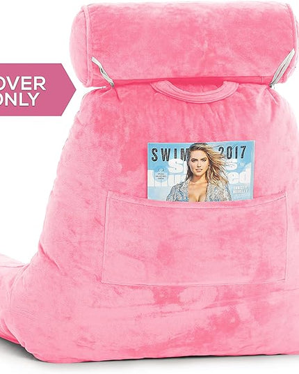 Husband Pillow XXL Cover Micro Plush Easy-Care Fabric Designed with Vibrant Long Lasting Color, Lush with Back & Side Pockets - Wide Large Zipper, Bed Rest Reading Pillowcase, Pink - LeafyLoom