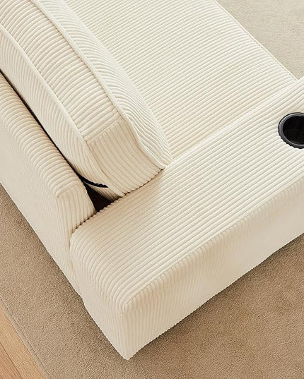 Modern Living Room Upholstered 3 Seater Sofa Couch Deep Seat Soft Corduroy Sofa&Couch with Storage Armrests, 2 Cupholders, Type-C and USB Charging Ports for Home, Apartment, Office - LeafyLoom