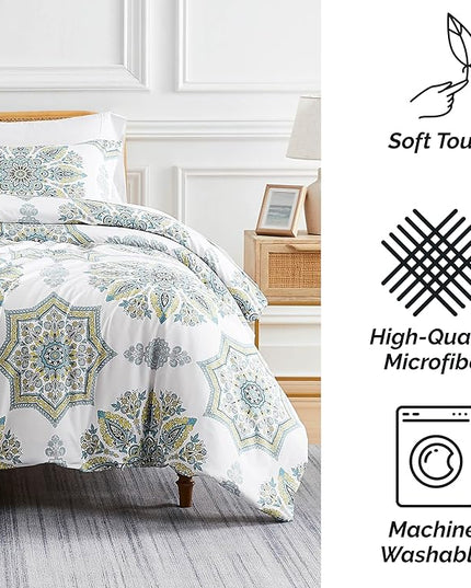 Southshore Fine Living, Inc. Oversized Twin Comforter Bedding Set, Down Alternative Boho Bedspread, Paisley Floral Print Comforter, Twin or Twin XL Comforter with Matching Sham, Aqua on White - LeafyLoom