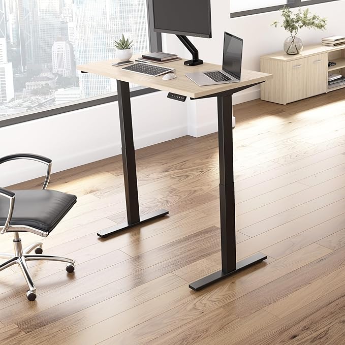 Bush Business Furniture Move 60 Series 48W x 24D Electric in Natural Elm with Black Base, Ergonomic Sit-Stand Computer Table for Home and Professional Office - LeafyLoom