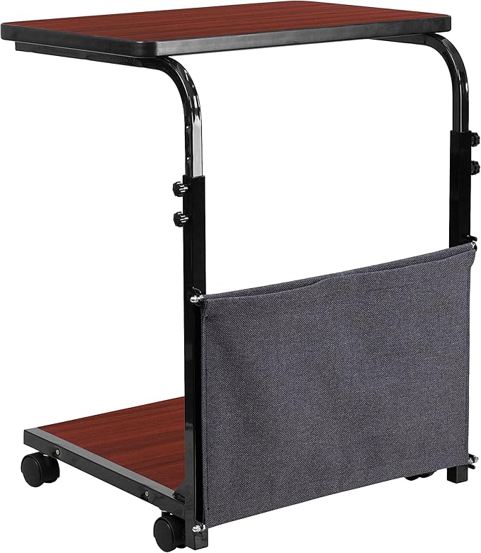 Flash Furniture Charger Mobile Sit-Down, Stand-Up Mahogany Computer Ergonomic Desk with Removable Pouch (Adjustable Range 27'' - 46.5'') - LeafyLoom