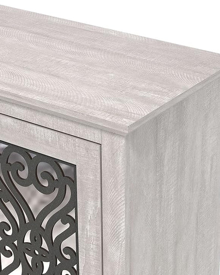 Galano Calidia 3 Door Sideboard, Kitchen Storage Sideboard Buffet Cabinet Console with Acrylic Mirror Doors & Adjustable Shelves, 15.67" D x 45.71" W x 29.29" H, Dusty Grey Oak - LeafyLoom