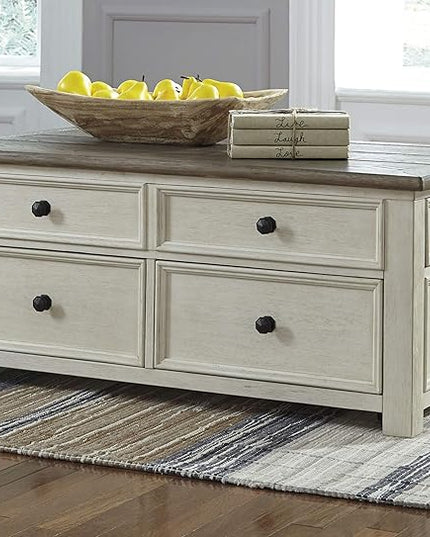Signature Design by Ashley Bolanburg Farmhouse Lift Top Coffee Table with Drawers, Antique Cream & Brown - LeafyLoom