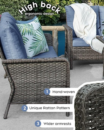 Yechen Patio Conversation Set 10 Seats with 44" Propane Gas Fire Pit Table - 7 Pcs Outdoor Wicker Furniture Set with Lid & Wind Shields - Sectional Sofa Set for Porch,Backyard - LeafyLoom