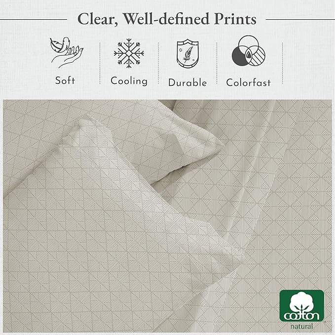 California Design Den 100% Cotton King Bed Sheet Set, 400 Thread Count, 4 Pc Deep Pocket King Size Sheets & Pillowcase Set (Taupish-Sage Crosshatch) - LeafyLoom