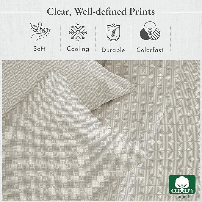 California Design Den Twin Size Sheet Set, 400 Thread Count, 100% Cotton Sateen 3 Pc Deep Pocket Twin Sheets & Pillowcase Set (Taupish-Sage Crosshatch) - LeafyLoom