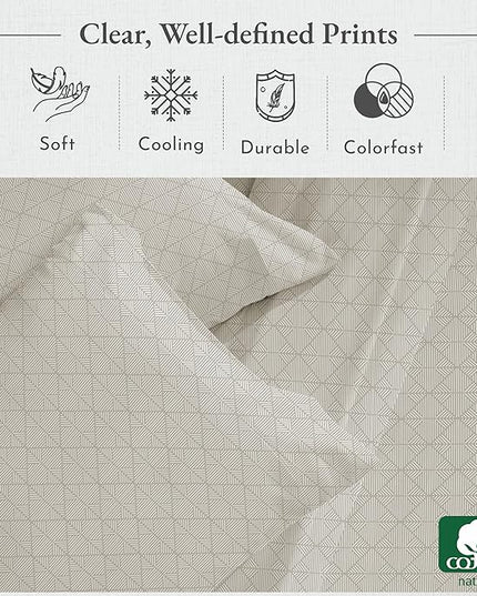 California Design Den Cal King Sheets Set, 400 Thread Count, 100% Cotton, California King Size, 4 Pc Deep Pocket King Size Sheets & Pillowcase Set (Taupish-Sage Crosshatch) - LeafyLoom