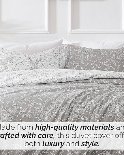 Southshore Fine Living, Inc. Full/Queen Comforter Set, Hotel Quality Floral Comforter with Matching Shams, Reversible Print is 2 Colors in 1, Fits Queen & Full Beds, Winter Brush Grey/White - LeafyLoom
