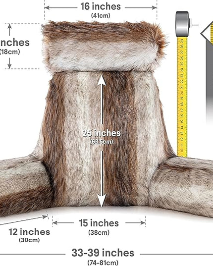 Husband Pillow XXL Rare Baby Coyote Fabulous Faux Fur Backrest, 2-Tone Reversible Double Sided Reading & Bed Rest Pillow with Arms & Neck Roll, Adjustable Memory Foam - Sit Up Extremely Comfy - LeafyLoom