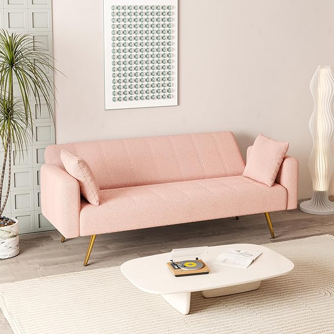 NicBex Sectional Couch Sofa with Folding Function Modern Sofa Bed Cloud Couch for Living Room Furniture Sets with Pillows and Metal Legs, Modular Sofa for Living Room, Bedroom, Apartment,71.7"L, Pink - LeafyLoom