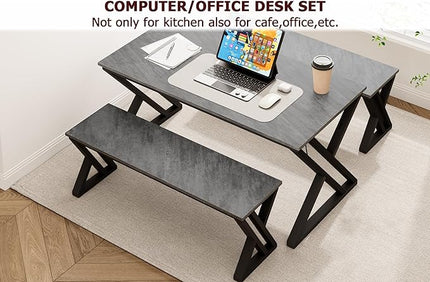 IDEALHOUSE Kitchen Table with Benches, Dining Table Benches Set for 4, Rectangular Kitchen Table Set with Sturdy Metal Frame, Saving Space for Kitchen, Dining Room, Apartment, Gray, 44.8" - LeafyLoom
