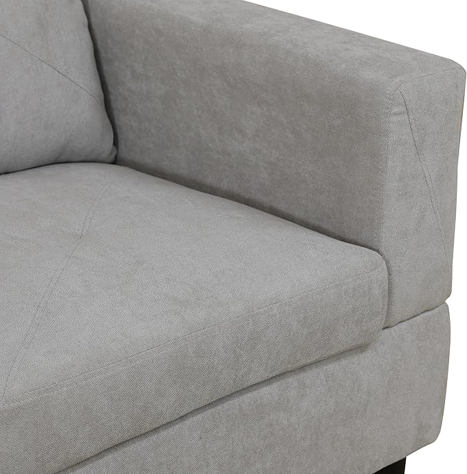 L-Shaped Sectional Couches with 66.5'' Chaise Lounge & Storage Ottoman Modular Room Sofas for Home Office Apartment, Large Living Furniture, 97'' Left Hand Facing, Grey White Flannelette - LeafyLoom