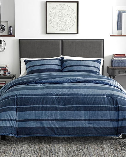 Nautica - Twin Comforter Set, Cotton Reversible Bedding with Matching Sham, Stylish Home Decor, Dorm Room Essentials (Longpoint Blue, Twin/Twin XL) - LeafyLoom