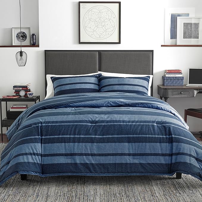 Nautica - Twin Comforter Set, Cotton Reversible Bedding with Matching Sham, Stylish Home Decor, Dorm Room Essentials (Longpoint Blue, Twin/Twin XL) - LeafyLoom