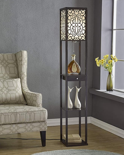 Artiva USA A808101EX Etagere Shelf Floor lamp with Drawer, 63", Expresso - LeafyLoom