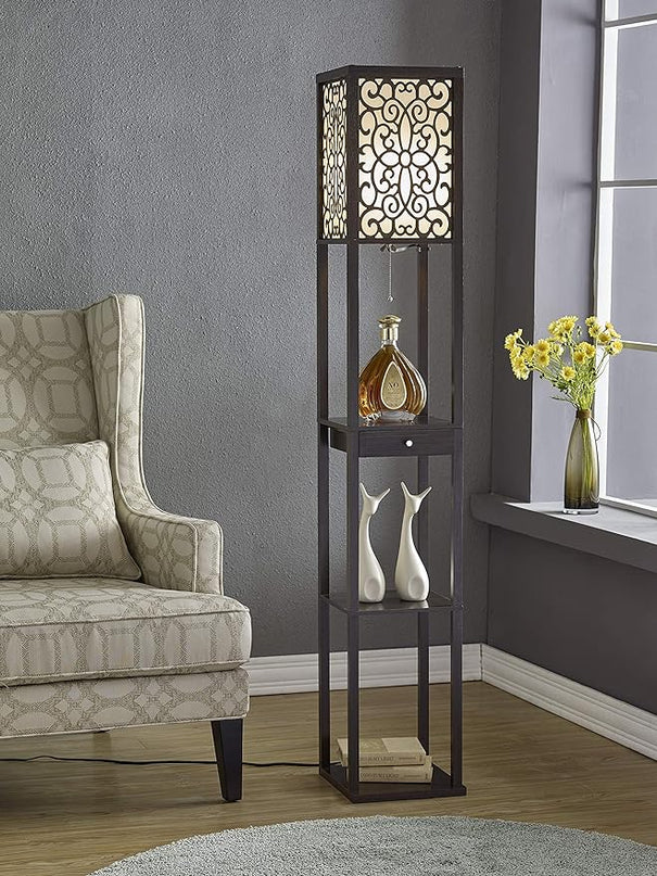 Artiva USA A808101EX Etagere Shelf Floor lamp with Drawer, 63", Expresso - LeafyLoom