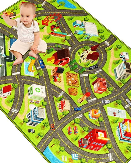 Kids Rugs Traffic Road Carpet for Car City Map Play Rug 3.3'×5' for Playroom Educational Mat Area Rug, Kid Playtime Collection Toddler Car Track Rug Cute Cartoon (City Road A, 39.4×59 in) - LeafyLoom