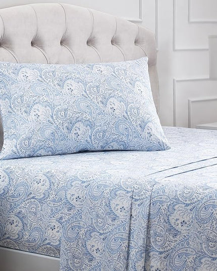 Mellanni Twin Sheets Set - 3 PC Iconic Collection Bedding Sheets & Pillowcases - Hotel Luxury, Extra Soft, Cooling Bed Sheets - Deep Pocket up to 16 inch (Twin, Paisley Blue) - LeafyLoom