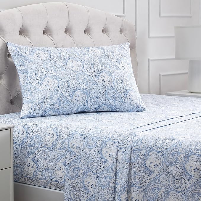 Mellanni Twin Sheets Set - 3 PC Iconic Collection Bedding Sheets & Pillowcases - Hotel Luxury, Extra Soft, Cooling Bed Sheets - Deep Pocket up to 16 inch (Twin, Paisley Blue) - LeafyLoom