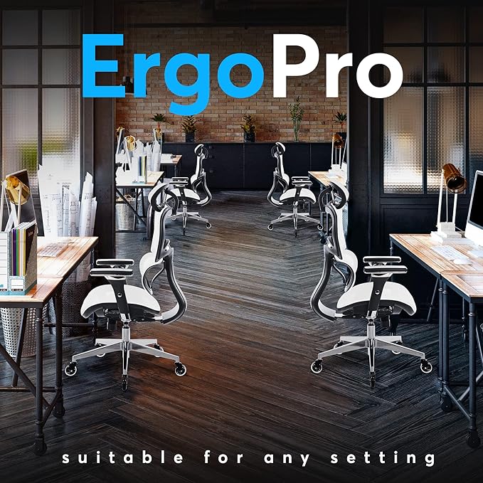 Oline ErgoPro Ergonomic Office Chair - Rolling Desk Chair with 4D Adjustable Armrest, 3D Lumbar Support and Blade Wheels - Mesh Computer Chair, Gaming Chairs, Executive Swivel Chair (White) - LeafyLoom
