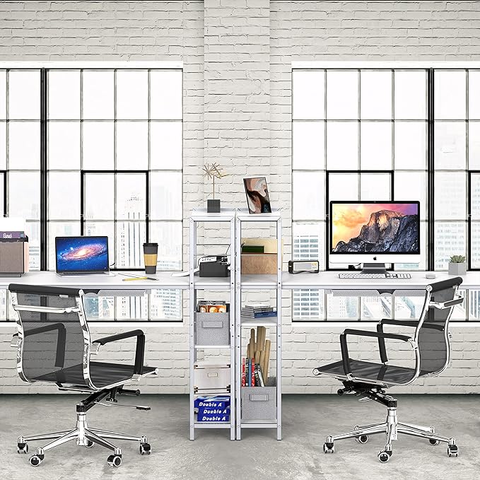 SHW 46-Inch Mission Desk with Side Shelf, 24" Deep, White - LeafyLoom