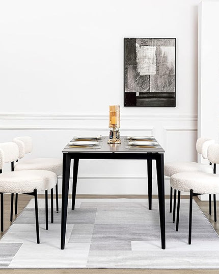 DYHOME Dining Chairs Set of 4, White Modern Upholstered Kitchen Dining Room Chairs, Boucle Dining Chairs Curved Backrest, Mid Century Kitchen Chairs with Black Metal Legs - LeafyLoom