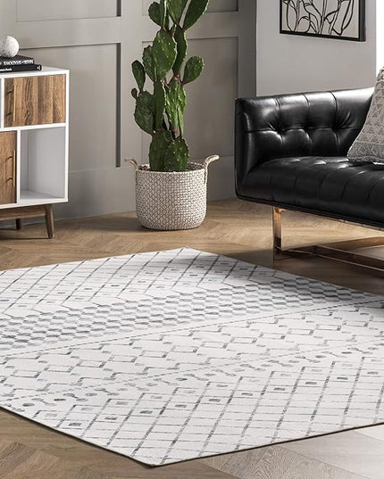 nuLOOM Moroccan Blythe Machine Washable Ultra Thin Area Rug, 6' x 9', Grey - LeafyLoom