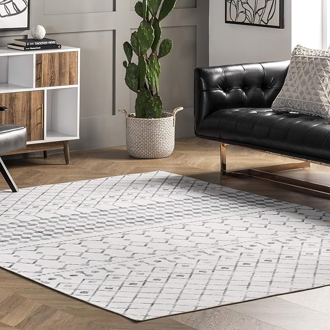 nuLOOM Moroccan Blythe Machine Washable Accent Rug, 3' x 5', Grey, Rectangular, 0.1" Thick - LeafyLoom