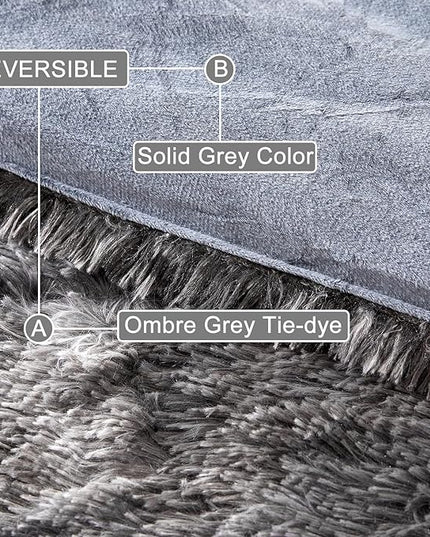 WINLIFE Shaggy Comforter Set Twin Grey for Boys Teens Faux Fur Bedding Sets Flannel Furry Comforter Plush Comforter Sets Gradient Ombre Tie Dye Bed Sets (3Pcs, Twin, Dark Grey) - LeafyLoom
