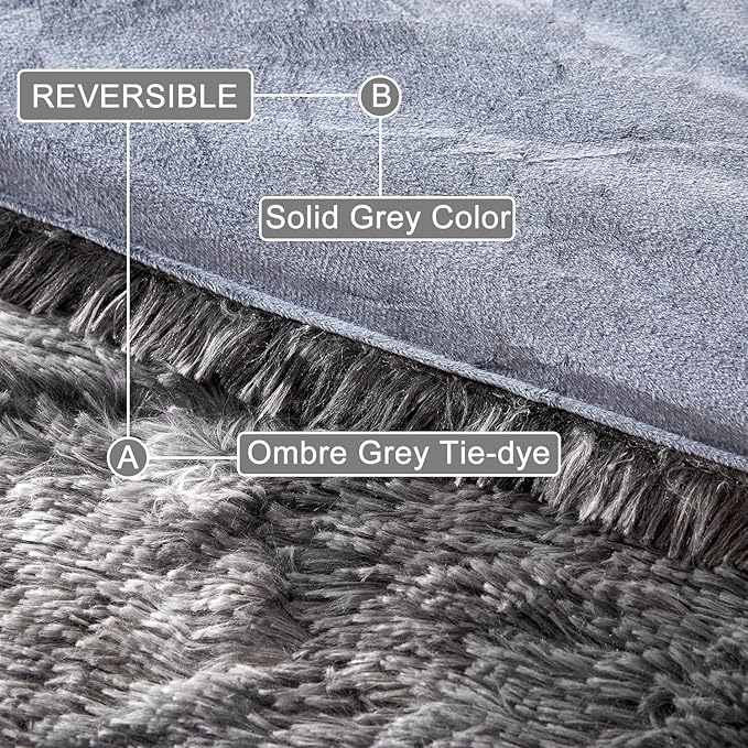 WINLIFE Shaggy Comforter Set Twin Grey for Boys Teens Faux Fur Bedding Sets Flannel Furry Comforter Plush Comforter Sets Gradient Ombre Tie Dye Bed Sets (3Pcs, Twin, Dark Grey) - LeafyLoom