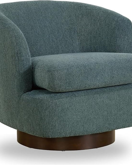 Swivel Accent Chair Modern Barrel Armchair with Wood Base for Bedroom Reading Waiting Living Room, Dark sage Green - LeafyLoom