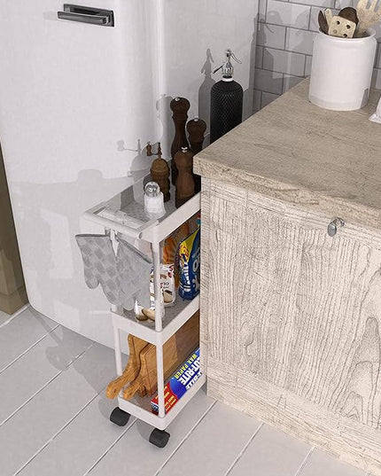Simple Houseware Kitchen Cart Storage 3-Tier Slim/Super Narrow Shelves with Handle, 26.5'' Height/5.5'' Width for Narrow Place, White - LeafyLoom