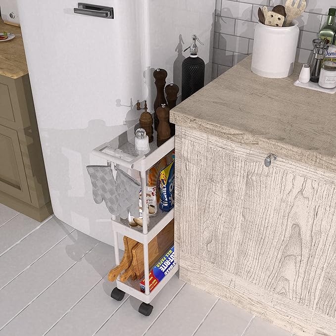 Simple Houseware Kitchen Cart Storage 3-Tier Slim/Super Narrow Shelves with Handle, 26.5'' Height/5.5'' Width for Narrow Place, White - LeafyLoom