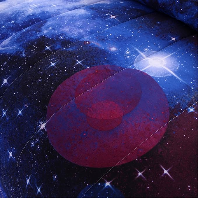 A Nice Night Galaxy Bedding Sets Outer Space Comforter 3D Printed Space Quilt Set Full Size,for Children Boy Girl Teen Kids - Includes 1 Comforter, 2 Pillow Cases - LeafyLoom