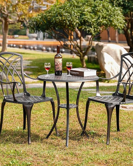 3 Piece Patio Bistro Set Outdoor Bistro Table Set Anti Rust Bistro Table and Chairs w/Umbrella Hole, Durable Patio Set for Porch, Balcony - LeafyLoom
