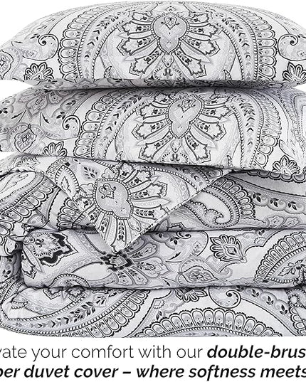 Southshore Fine Living, Inc. Oversized Twin Comforter Bedding Set, Down Alternative Boho Bedspread, Paisley Print Comforter, Twin or Twin XL Comforter with Matching Sham, Pure Melody Black - LeafyLoom