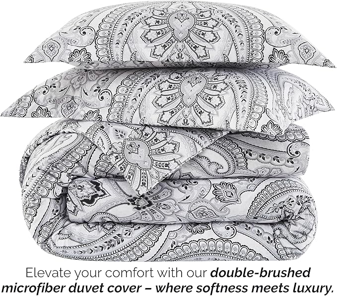 Southshore Fine Living, Inc. Oversized Twin Comforter Bedding Set, Down Alternative Boho Bedspread, Paisley Print Comforter, Twin or Twin XL Comforter with Matching Sham, Pure Melody Black - LeafyLoom