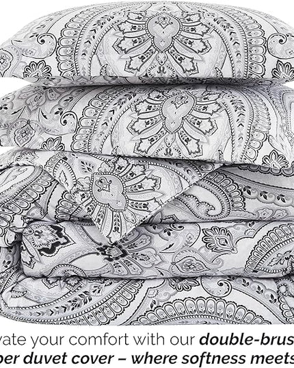 Southshore Fine Living, Inc. Oversized Full/Queen Comforter Bedding Set, Down Alternative Boho Bedspread, Paisley Print Comforter, Full Size/Queen with 2 Matching Shams, Pure Melody Black - LeafyLoom
