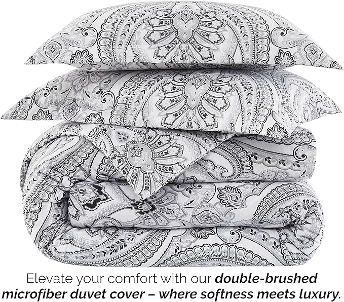 Southshore Fine Living, Inc. Oversized Full/Queen Comforter Bedding Set, Down Alternative Boho Bedspread, Paisley Print Comforter, Full Size/Queen with 2 Matching Shams, Pure Melody Black - LeafyLoom